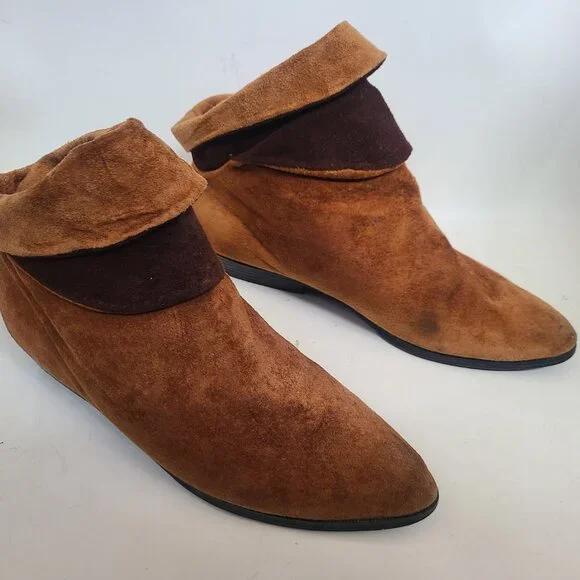 Vtg 80s 90s Impo Brown Ankle Slouch Boots 8 Boho Retro Robin Hood - Picture 14 of 16